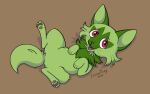  2022 female feral fur green_body green_fur hi_res insaneproxy_(artist) nintendo open_mouth pok&eacute;mon pok&eacute;mon_(species) simple_background solo sprigatito video_games 