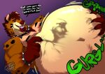  abdominal_bulge after_vore anthro belly big_belly dialogue digestion_noises duo hi_res hyaenid male male/male mammal oral_vore same_size_vore speech_bubble spotted_hyena vore wildside 