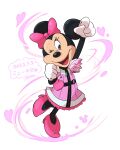  &lt;3 2022 accessory anthro biped black_nose clothing disney dress eyelashes female footwear hair_accessory hair_bow hair_ribbon harara hi_res hidden_mickey mammal minnie_mouse mouse murid murine one_eye_closed open_mouth open_smile pink_clothing pink_dress raised_arm ribbons rodent round_ears shoes signature simple_background smile solo white_background wink 