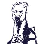  2022 anthro asriel_dreemurr asriel_dreemurr_(god_form) black_sclera boss_monster bovid caprine clothed clothing crackers horn looking_at_viewer male mammal monochrome simple_background solo undertale undertale_(series) video_games 