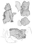  anthro bed belly_rub capcom clothed clothing disembodied_hand disembodied_head ekayas felid felyne furniture ghost_hands hand_on_stomach hat headgear headwear hi_res human kissing lynian male male/male mammal monster_hunter palico partially_clothed sketch video_games 