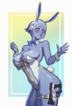  alien alien_humanoid asari big_breasts big_butt bodily_fluids breasts bunny_costume butt clothing costume fake_ears fake_rabbit_ears female gun hi_res humanoid liara_t&#039;soni lips mass_effect pseudo_hair ranged_weapon rizdraws side_boob skindentation solo sweat thick_thighs video_games weapon wide_hips 
