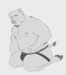  2022 absurd_res anthro belly big_belly blush bulge clothing hi_res humanoid_hands jockstrap kemono male mammal moobs navel nipples overweight overweight_male renobato simple_background solo suid suina sus_(pig) underwear wild_boar 