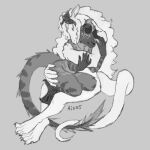  2022 ais05 anthro digital_media_(artwork) dragon duo embrace female fur hair horn hug lucius_(paledrake) male male/female mammal nude reptile scales scalie simple_background smile unknown_species white_body white_hair white_scales yamina_(ais05) 