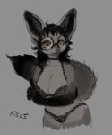  2022 ais05 anthro bat-eared_fox black_nose breasts canid canine clothed clothing digital_media_(artwork) eyewear female fennec fox fur glasses hair helena_(paledrake) hi_res lingerie looking_at_viewer mammal partially_clothed simple_background skimpy solo topwear underwear 
