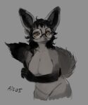  2022 ais05 anthro bat-eared_fox black_nose breasts canid canine digital_media_(artwork) eyewear featureless_breasts featureless_crotch female fennec fox fur glasses hair helena_(paledrake) hi_res looking_at_viewer mammal simple_background solo 