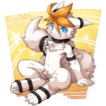 1:1 4_fingers 4_toes anthro blue_eyes blush chest_tuft claws crotch_tuft dragon feet finger_claws fingers fur fur_tuft furred_dragon hair looking_at_viewer orange_hair solo toe_claws toes tuft unrealplace white_body white_claws white_ears white_fur white_tail 