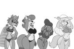  3:2 anthro canid canid_demon canine canis clothing demon domestic_dog eyewear female fox group hellhound lonbluewolf mammal monochrome poodle sunglasses swimwear 