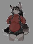  2022 ais05 anthro bat-eared_fox belly big_belly black_nose bottomwear breasts canid canine clothed clothing digital_media_(artwork) female fennec fox hair helena_(paledrake) looking_at_viewer mammal pregnant pregnant_female simple_background smile solo topwear 