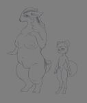  absurd_res anthro badger big_breasts breasts chinchilla chinchillid duo female hi_res larger_female male male/female mammal mustelid musteline rodent size_difference slightly_chubby smaller_male spacerobin standing 