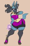  anthro bottomwear breasts cleavage clothed clothing female furgonomics furry-specific_piercing jinti_(artist) lucario magic miniskirt nintendo piercing pok&eacute;mon pok&eacute;mon_(species) skirt solo video_games wide_hips 