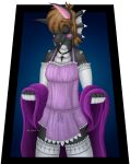  2016 alpha_channel anthro armwear blush brown_hair clothed clothing crossdressing digital_media_(artwork) dragon elbow_gloves eyes_closed fangs fingerless_elbow_gloves fingerless_gloves footwear frill_(anatomy) frilly girly gloves hair handwear hi_res legwear male markings melee_bishop nightgown pendant purple_clothing scalie signature simple_background smile socks solo spots spotted_markings standing thigh_highs thigh_socks tim_hodle 