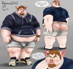  2022 anthro belly big_belly bulge butt clothing domestic_pig english_text hi_res hoodie humanoid_hands male mammal obese obese_male overweight overweight_male solo suid suina sus_(pig) text topwear trashtoonz underwear 