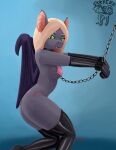  anthro bat_pony bikini chain chain_leash chained clothing collar ears_up equid female folded_wings gloves handwear latex_gloves latex_stockings leash looking_at_viewer mammal my_little_pony sanguine_morning simple_background solo swimwear warskunk_(artist) wings 