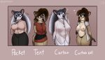  2022 anthro blush breasts canid canine canis chest_tuft clothed clothing digital_media_(artwork) domestic_dog eyewear felicity_(stargazer) female genitals glasses hair hi_res husky looking_at_viewer lumina_(stargazer) mammal nipples nordic_sled_dog one_eye_closed procyonid pussy raccoon simple_background smile spitz stargazer tuft wink 