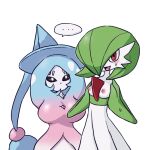  ... black_eyes blush bodily_fluids breast_size_difference breast_squeeze breasts duo female gantan gardevoir hatterene humanoid multicolored_body nintendo nipples not_furry pok&eacute;mon pok&eacute;mon_(species) red_eyes simple_background sweat video_games white_background 