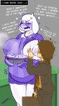  age_difference anthro big_breasts bigbeanpole blush bodily_fluids boss_monster bovid breasts caprine collaboration dessert eyewear fakeryway female food frisk_(undertale) glasses hi_res huge_breasts human lactating larger_female male mammal older_female pie size_difference toriel undertale undertale_(series) video_games 