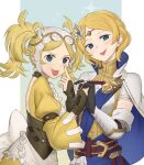  2girls blonde_hair blue_eyes braid commentary commission ebinku english_commentary fire_emblem fire_emblem_awakening fire_emblem_warriors friends highres holding_hands lianna_(fire_emblem) lissa_(fire_emblem) looking_at_viewer multiple_girls princess short_hair taunting tongue tongue_out twintails 