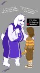  anthro big_breasts bigbeanpole boss_monster bovid breasts caprine clothed clothing dialogue fakeryway female frisk_(undertale) grey_background hi_res human larger_female male mammal mature_female simple_background size_difference smaller_male toriel undertale undertale_(series) video_games 