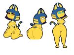  4:3 :3 animal_crossing ankha_(animal_crossing) anthro apopop big_breasts big_butt breasts butt domestic_cat felid feline felis female front_view frown genitals hand_on_butt hands_behind_head hi_res huge_breasts hypnosis kneeling mammal mind_control mostly_nude multiple_poses nintendo pasties pose pussy rear_view simple_background solo spiral_eyes video_games 