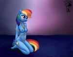  abstract_background anthro arms_tied bdsm bondage bound breasts cutie_mark equid equine female friendship_is_magic hands_behind_back kneeling looking_up mammal my_little_pony nude pegasus rainbow_dash_(mlp) restraints rope rope_bondage rope_harness solo warskunk_(artist) wings 