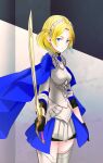  armor blonde_hair blue_eyes braid cape fire_emblem fire_emblem_warriors lianna_(fire_emblem) shoochiku_bai short_hair sword weapon 