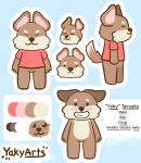  absurd_res anthro canid canine canis clothed clothing digital_media_(artwork) domestic_dog english_text eyes_closed herding_dog hi_res male mammal model_sheet partially_clothed pastoral_dog simple_background solo text welsh_corgi yaky_(yakyarts) yakyarts 