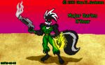  1996 accessory anthro barefoot feet gun headband holding_gun holding_object holding_weapon low_res male mammal markings mephitid muscular muscular_anthro muscular_male outside ranged_weapon sean_e._andersen skunk solo striped_markings striped_tail stripes tail_markings weapon 