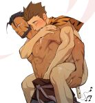  2boys abs bara beard belt biceps blush brown_hair cape carrying dark-skinned_male dark_skin facial_hair flute hug instrument itto_(mentaiko) long_sideburns male_focus mature_male multiple_boys muscular muscular_male navel nipples nude original pants pectorals saliva saliva_trail scar scar_across_eye scar_on_chest scar_on_stomach sideburns sleeping sound_effects spiked_hair topless topless_male yaoi 