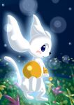  ambiguous_gender blue_eyes blush flower hi_res long_ears looking_at_viewer night plant sande_(pixiv) semi-anthro solo white_body 
