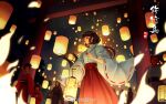  black_hair crowd dress festival fire hao_hao_hxf highres inuyasha japanese_clothes kikyou_(inuyasha) lantern light miko night ponytail torii tree weibo_id 