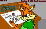  1996 anthro canid canine drawing_table english_text fox fur green_body green_fur looking_at_viewer looking_back looking_back_at_viewer low_res male mammal orange_body orange_fur sean_e._andersen sneakers_(sean_e._andersen) solo text 
