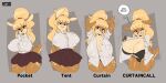  absurd_res anthro big_breasts blonde_hair bottomwear breasts cervid cleavage clothed clothing english_text female hair hi_res huge_breasts joaoppereiraus mammal open_clothing open_shirt open_topwear panties shirt skirt solo text topwear underwear 