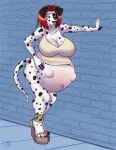  anthro breasts canid canine canis cleavage clothed clothing dalmatian domestic_dog female hair hi_res high_heels mammal platform_footwear platform_heels pregnant sammie_(spyingredfox) solo spottedtigress 