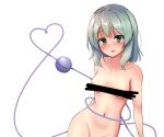  1girl allcy49 bangs blush breasts censored collarbone commentary_request completely_nude cowboy_shot d: embarrassed eyeball eyebrows_visible_through_hair frown furrowed_brow green_eyes green_hair groin heart heart_of_string highres komeiji_koishi looking_at_viewer medium_hair navel nose_blush nude open_mouth out-of-frame_censoring shiny shiny_hair sidelocks simple_background small_breasts solo stomach third_eye touhou wavy_hair white_background 