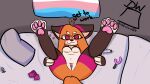  &lt;3 absurd_res anthro anus bed bed_sheet bedding breasts butt buttplug canid canine condom definitewaffle female fox fur furniture genitals hi_res lgbt_pride looking_at_viewer lying mammal multicolored_body multicolored_fur pawpads penetration pillow plug_(sex_toy) presenting pride_colors purple_eyes pussy sex_toy sexual_barrier_device smile solo solo_focus trans_(lore) transgender_pride_colors vaginal vaginal_penetration vibrator 
