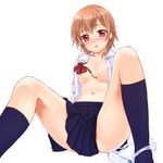  areola_slip areolae arm_support arms_behind_back bad_id bad_pixiv_id blush breasts brown_hair cleavage irimo kneehighs legs medium_breasts navel no_bra open_clothes open_mouth open_shirt original red_eyes ribbon school_uniform shirt short_hair sitting skirt socks solo spread_legs 