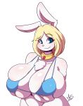  anthro big_breasts bikini blonde_hair breasts clothed clothing curvaceous female hair huge_breasts lagomorph looking_at_viewer mammal rabbit ryousakai skimpy smile solo swimsuit 