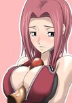  1boy 1girl bare_shoulders big_breasts blue_eyes blush breasts censored cleavage code_geass female hazime_makoto kallen_stadtfeld large_breasts long_hair paizuri penis pink_hair solo soujun 