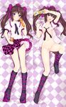  blush bottomless breasts brown_hair cellphone checkered checkered_skirt dakemakura-koubou dakimakura dragon_(dakemakura) dress_shirt geta hat himekaidou_hatate legs medium_breasts multiple_views necktie open_clothes open_shirt panties phone pink_eyes pussy shameimaru_aya shirt short_hair skirt tengu-geta tokin_hat touhou twintails uncensored underwear 