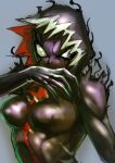  1girl absurdres claws highres hood hood_up looking_at_viewer mania_(marvel) marvel minew no_pupils sketch solo symbiote toned upper_body white_eyes wiping_mouth 