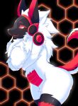  absurd_res anthro black_body black_fur butt cute_eyes female fluffy fur hi_res invalid_tag looking_at_viewer machine noisy_(redace83) protogen red_body red_fur robot ruvark solo white_body white_fur 