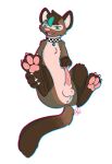  balls barefoot claws collar digital_media_(artwork) domestic_ferret erection feet feral feralbeans foot_grab fur genitals hair hi_res long_body long_tail male mammal mustela mustelid musteline nude open_mouth pawpads paws penis smile solo toes tongue true_musteline 