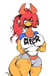  2022 anthro awr_hey breasts clothed clothing digital_drawing_(artwork) digital_media_(artwork) dragon female hair hi_res horn mega_milk meme red_hair shirt simple_background solo text topwear zoe_(awr_hey) 