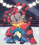  2022 abs anthro anthro_on_anthro armpit_hair ass_up biceps big_bulge big_muscles body_hair breath bulge claws clothing duo fighting_ring fire flexing fur grinding hi_res huge_muscles incineroar inside jack-o&#039;_pose lucario male male/male muscular muscular_anthro muscular_male nintendo nipples nude obliques pecs pok&eacute;mon pok&eacute;mon_(species) pose size_difference smile speedo spikes spikes_(anatomy) spotlight swimwear teeth thick_thighs tuft video_games vier_punksterne 