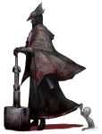  bloodborne boots cloak coat full_body gloves hat holding holding_weapon hunter_(bloodborne) male_focus mask monster mouth_mask sakamoto_mineji simple_background standing weapon white_background 