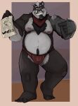  2022 anthro badger belly big_belly black_body black_nose bulge clothing dippubear hi_res humanoid_hands male mammal moobs mustelid musteline nipples overweight overweight_male solo underwear wanted_poster white_body 