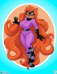  anthro big_breasts breasts clothing cosplay costume domino_mask female furboz hair julie_bruin long_hair looking_at_viewer lying mammal marvel mask medusa_(marvel) on_back purple_clothing red_hair solo superhero superhero_costume tagme thick_thighs tiny_toon_adventures ursid warner_brothers wide_hips 