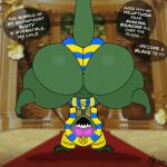 animated anthro big_butt breasts breathotter butt clothing dominant dominant_female egyptian egyptian_clothing female green_body hypnosis lizard mind_control motion_tweening reptile scalie shaking_butt upside_down 