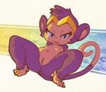  2022 :3 breasts clitoris crown feet female feral fur genitals half-closed_eyes haplorhine mammal monkey narrowed_eyes navel nipples onihidden primate purple_body purple_fur pussy shantae shantae_(monkey_form) shantae_(series) small_breasts solo video_games wayforward 